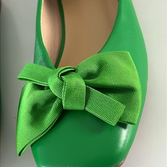 C.Paravano Kelley Green Bowknot Soft Leather Square Toe Flats Size 7 New - Picture 5 of 15